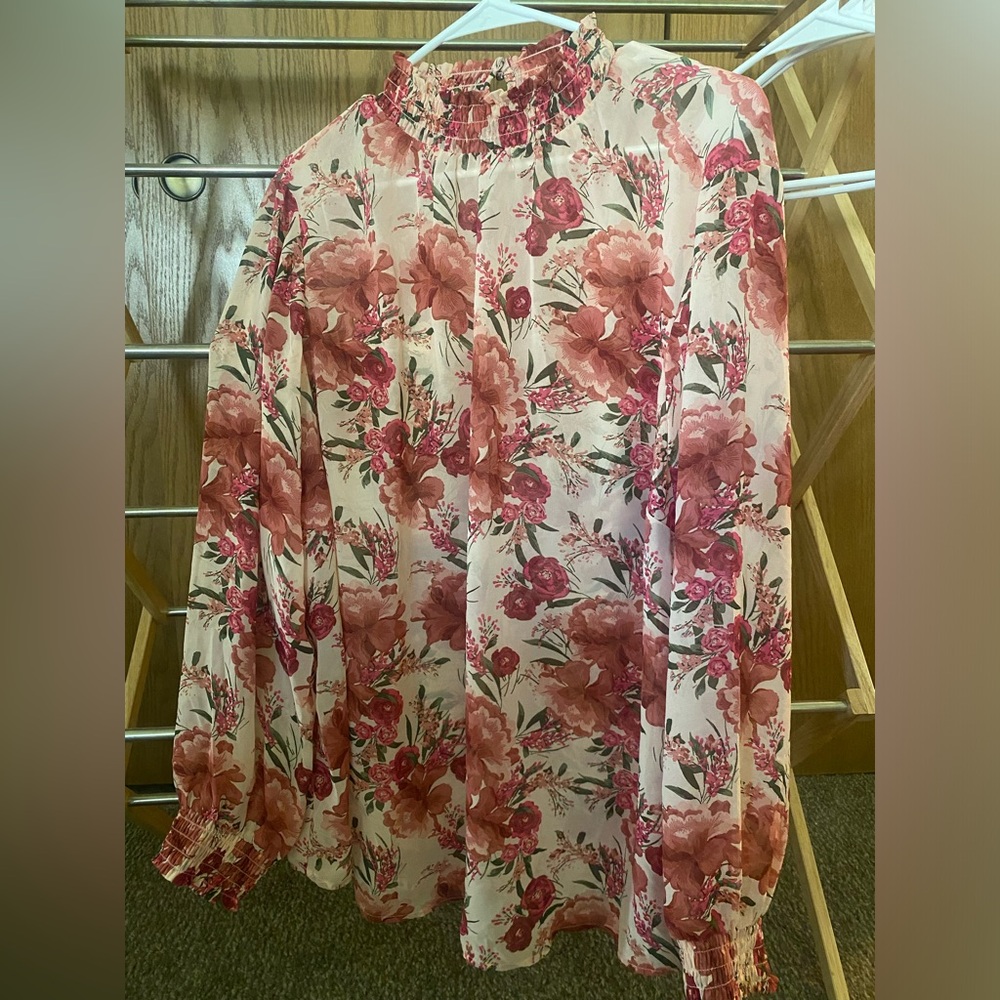 TORRID Pink Floral High-Neck Blouse